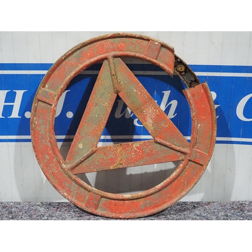 1030 - Cast iron road sign - Warning triangle with modern red reflectors 24