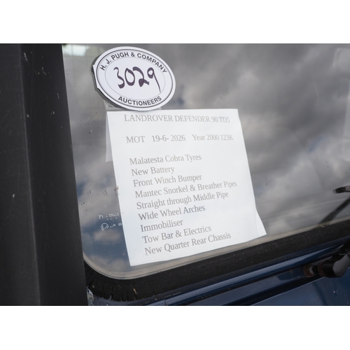3029 - Land Rover Defender 90 TD5. MOT until  19/06/26. Showing 123,860 miles. Reg. W577 VEC. V5, docs and ... 
