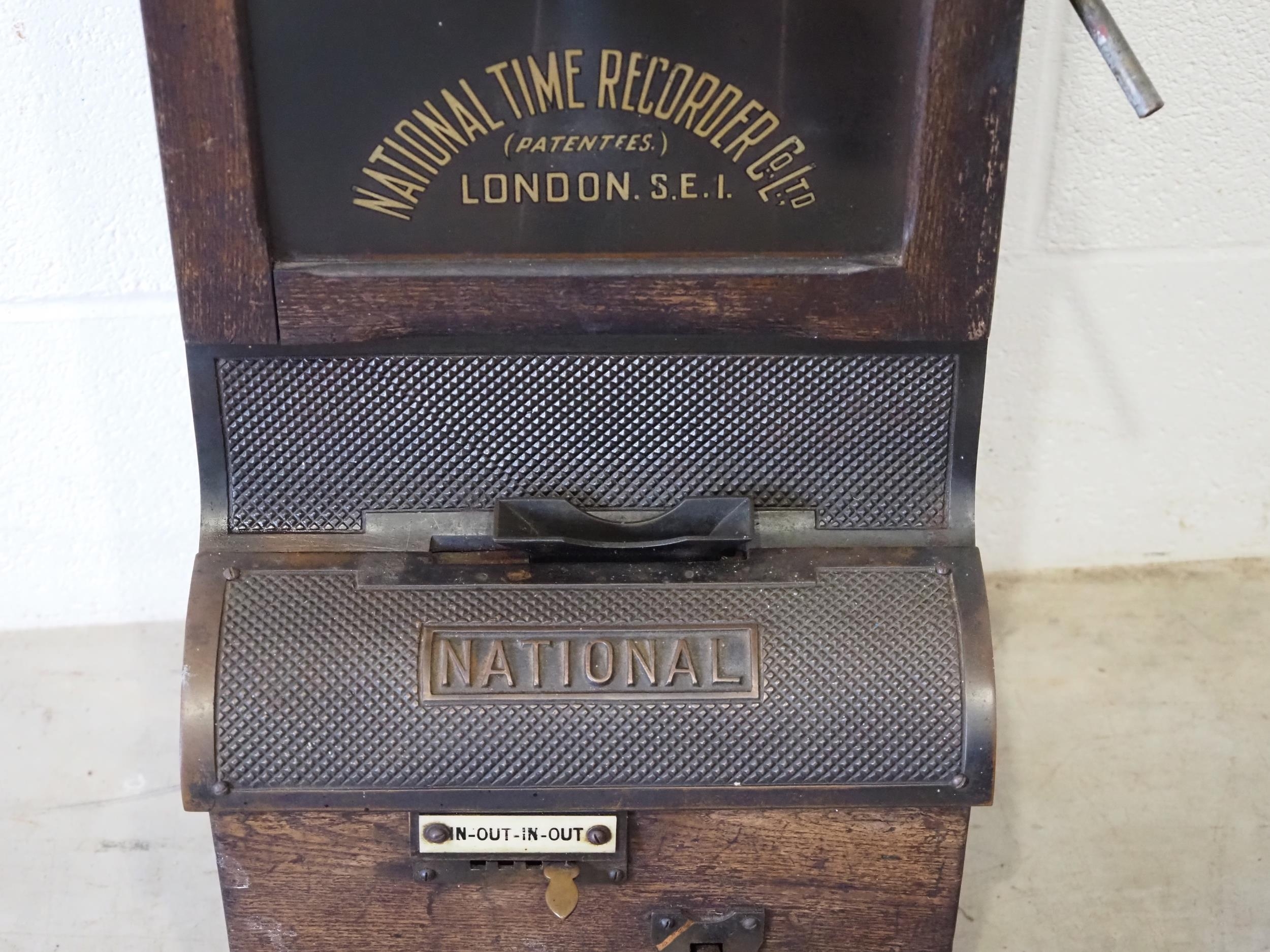 National Time Recorder vintage clocking in and out machine with key