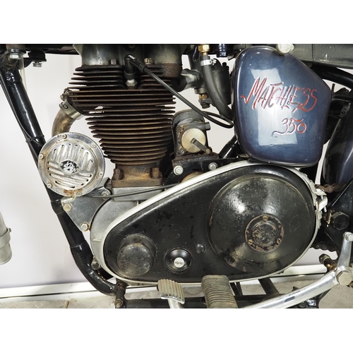 827 - Matchless 350 motorcycle. 1946
Engine No. T41979
Believed to be a military Matchless left in Italy a... 