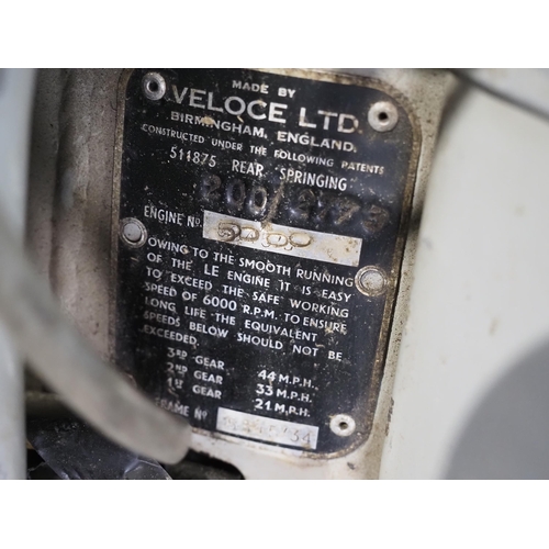 856 - Velocette LE motorcycle. 1963. 200cc.
Frame No. 5645-34
Engine No. 2733/3
Property of a deceased est... 