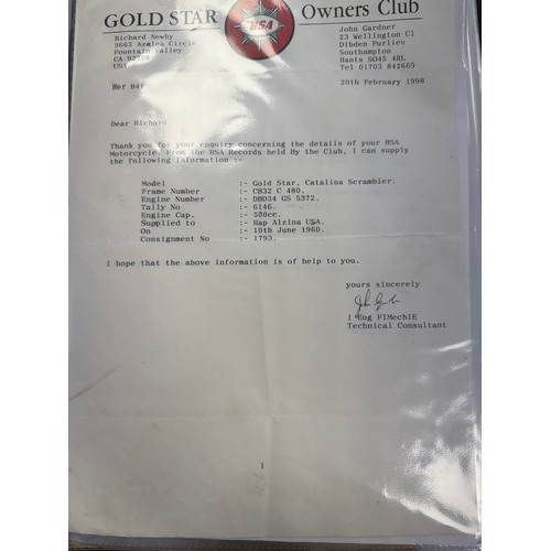 843 - BSA DBD4 Goldstar scrambler. 1960. 500cc
Engine No. DBD34.GS.S.5372
Engine turns over with compressi... 