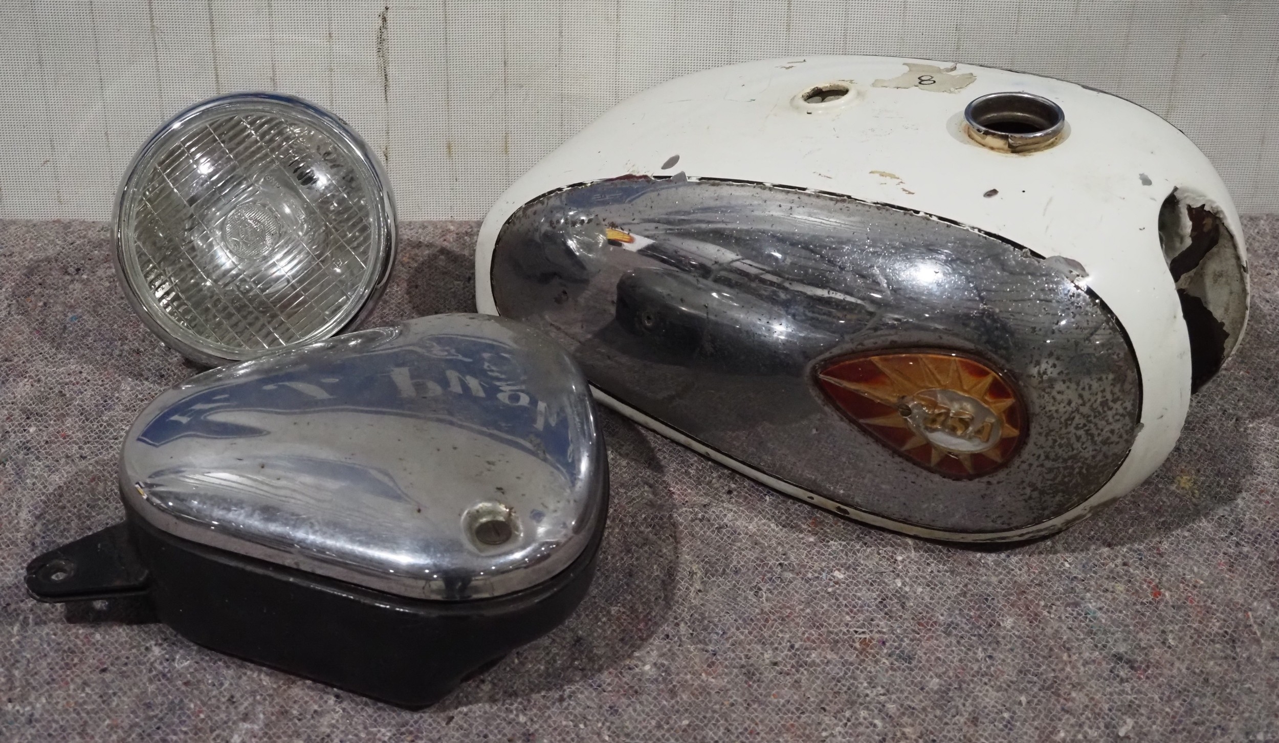 BSA A10 fuel tank, headlight shell and toolbox