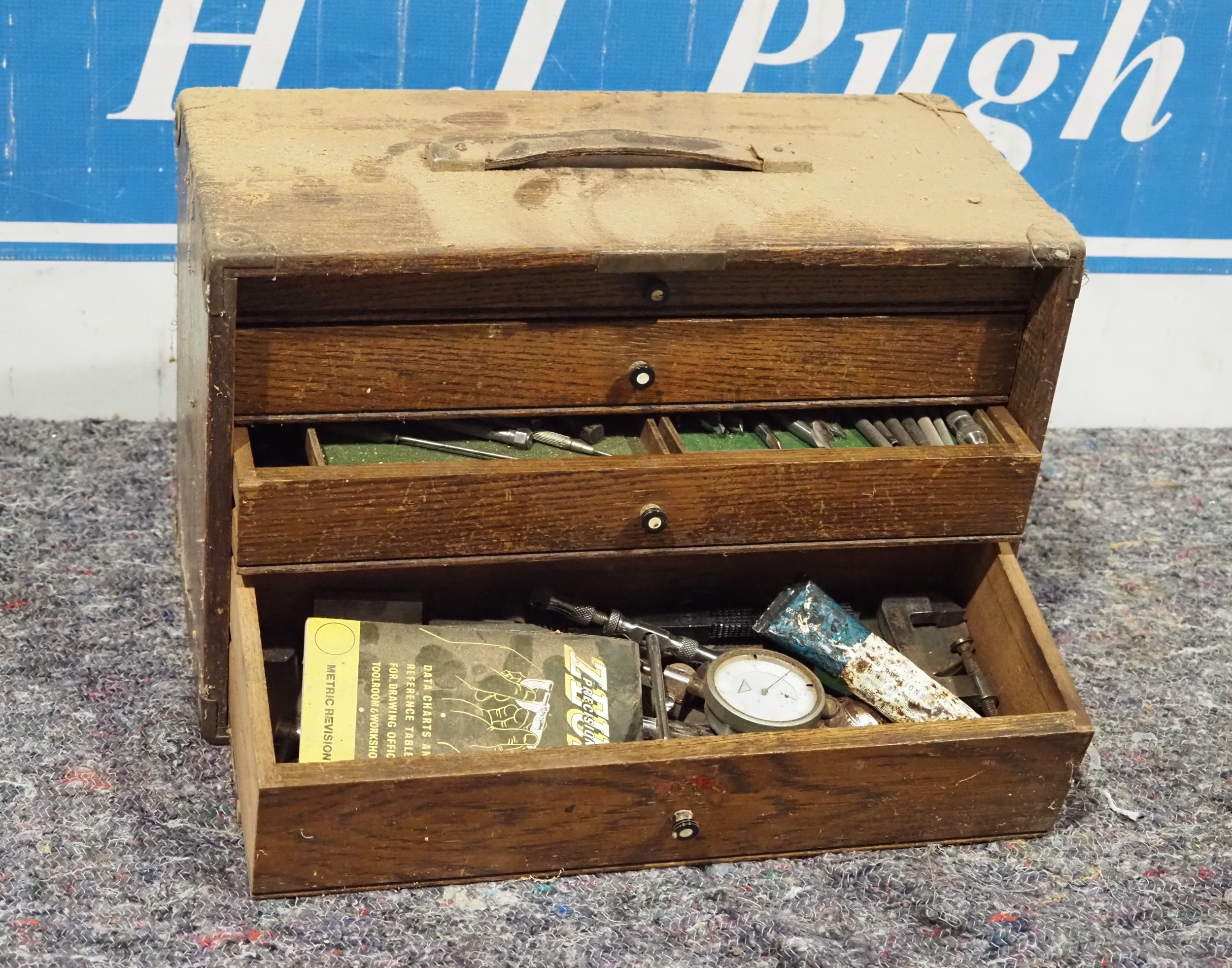 Wooden tool chest contents
