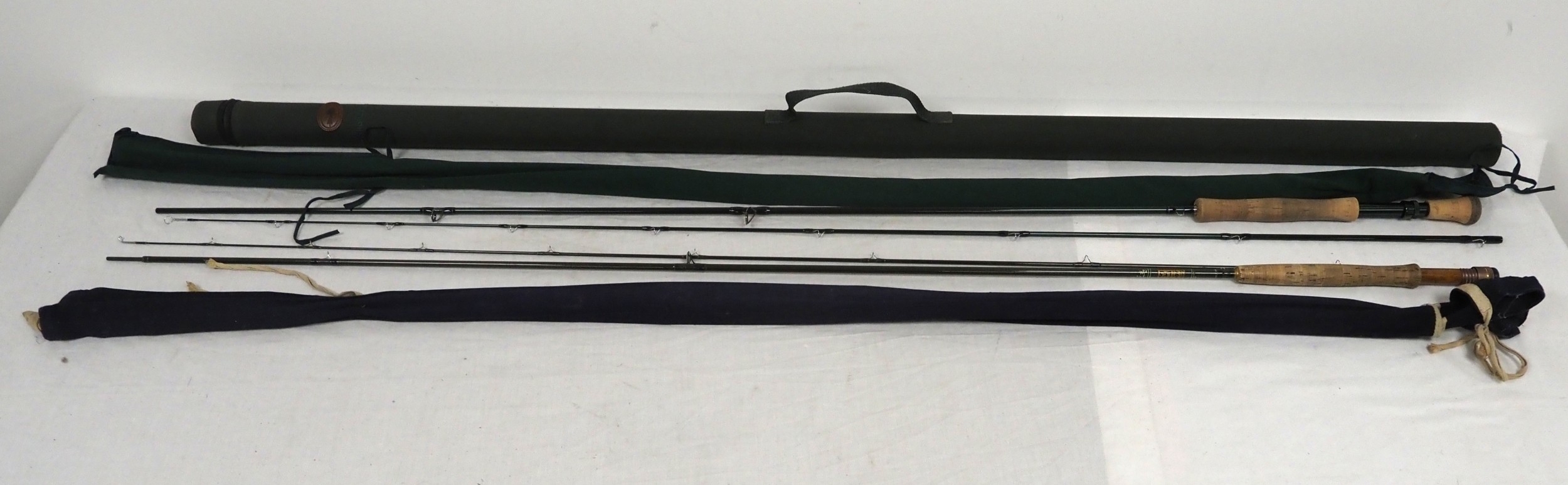 Hardy and Snowbee fishing rods in case