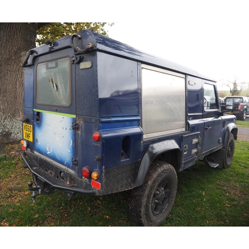 3026 - Land Rover Defender 110  long wheel base. 2 Seats at the front, converted bench seats at back into p... 