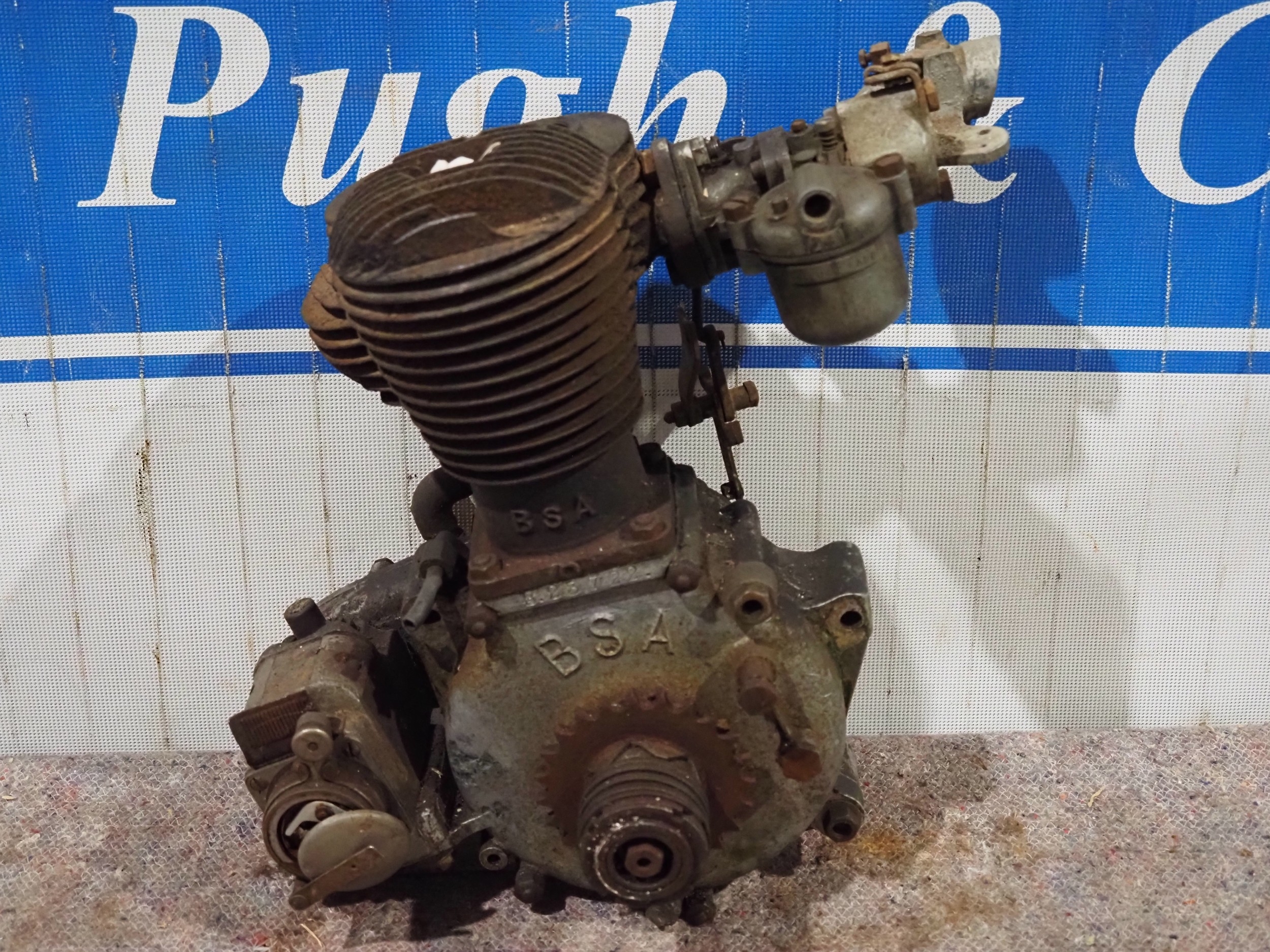 Early BSA engine with magneto and carbs. No- B23722