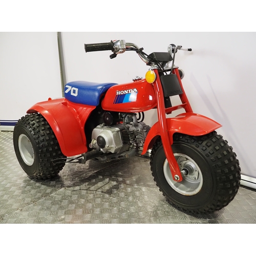 18 - Honda ATC70 childs trike. 1985. 70cc.
Frame No. JH3TB030SFC031630
Engine NO. TB03E-3052417
Engine tu... 