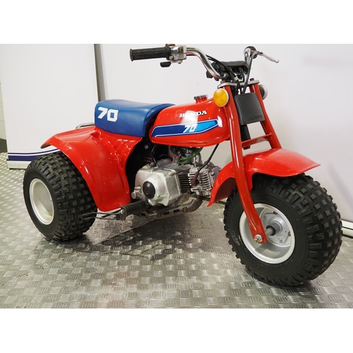 19 - Honda ATC70 childs trike. 1982. 70cc.
Frame No. JH31B030X1-K013946
Engine No. TB03E-2711756
Engine t... 