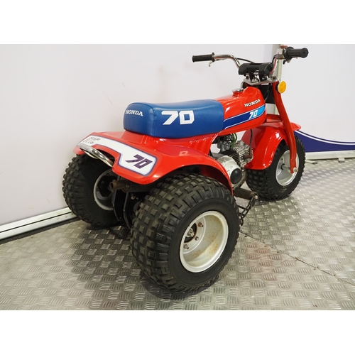 19 - Honda ATC70 childs trike. 1982. 70cc.
Frame No. JH31B030X1-K013946
Engine No. TB03E-2711756
Engine t... 