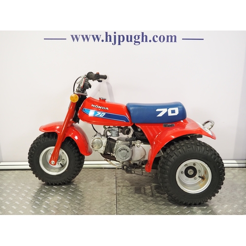19 - Honda ATC70 childs trike. 1982. 70cc.
Frame No. JH31B030X1-K013946
Engine No. TB03E-2711756
Engine t... 