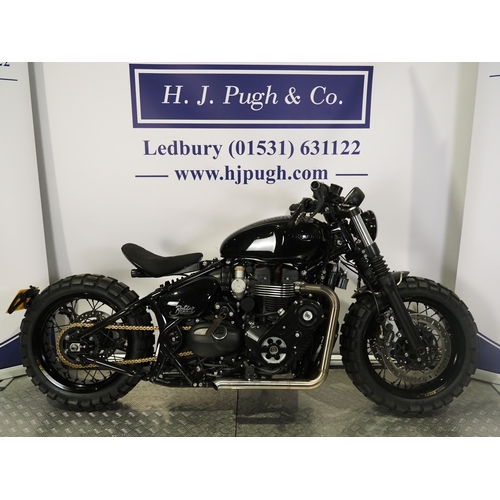 58 - Triumph Bonneville Thornton Hundred Adventure Bobber Black motorcycle. Factory Built. 2020. 1200cc
F... 