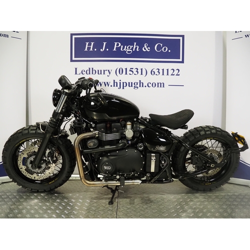 58 - Triumph Bonneville Thornton Hundred Adventure Bobber Black motorcycle. Factory Built. 2020. 1200cc
F... 