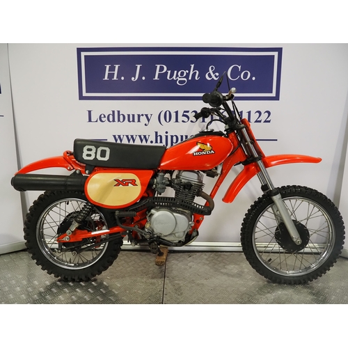 43 - Honda XR80 motocross bike. 1982. 80cc
Frame No. JH2NC0106CKS01584
Engine No. HE01E-5301558
Engine tu... 