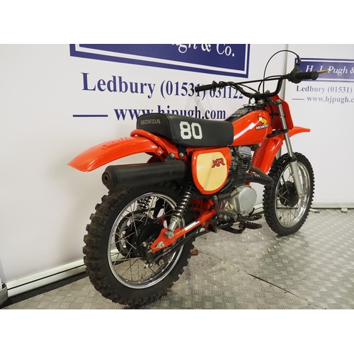 43 - Honda XR80 motocross bike. 1982. 80cc
Frame No. JH2NC0106CKS01584
Engine No. HE01E-5301558
Engine tu... 