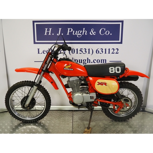 43 - Honda XR80 motocross bike. 1982. 80cc
Frame No. JH2NC0106CKS01584
Engine No. HE01E-5301558
Engine tu... 
