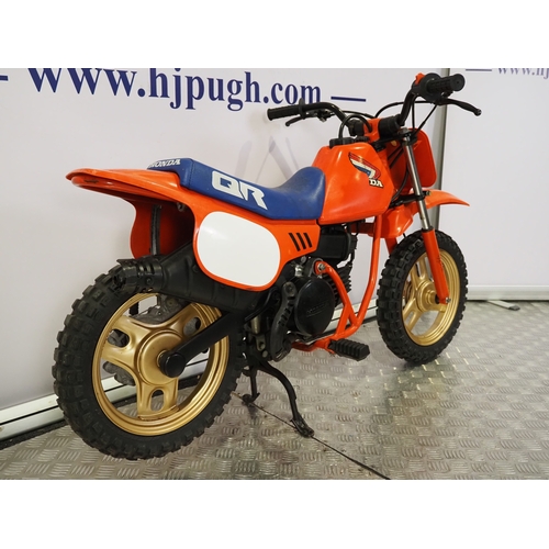 39 - Honda QR50 childs motocross bike. 50cc
Frame No. AE01-1034619
Engine No. AE01E-1034617
Engine turns ... 