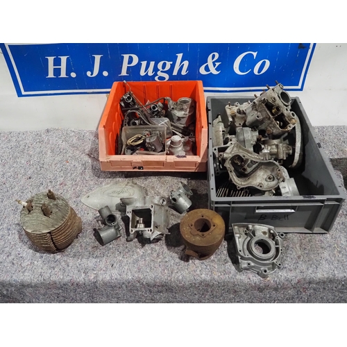 Motorcycle cases, barrels, carburetor parts, etc.