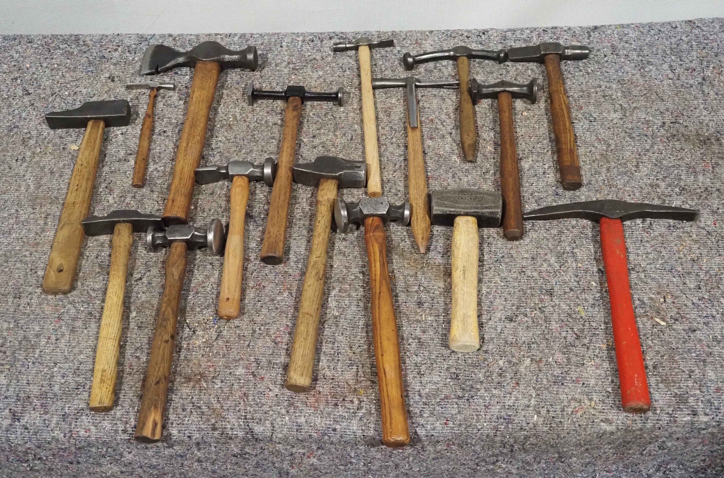 Assorted hammers, panel beating, leatherwork, etc.