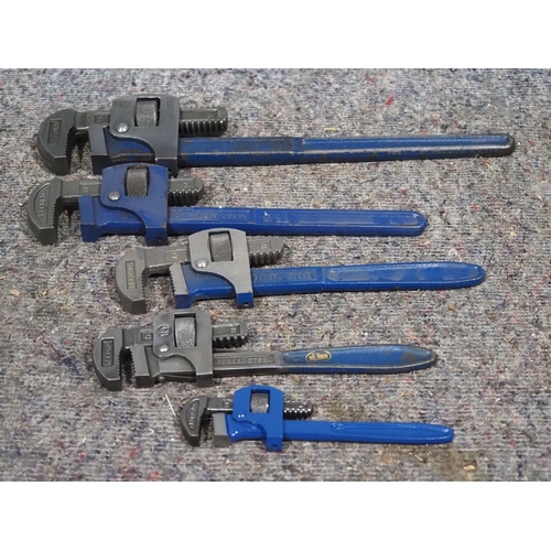 Graduated set of 5 Record stillsons, 18, 14, 12, 10, 8
