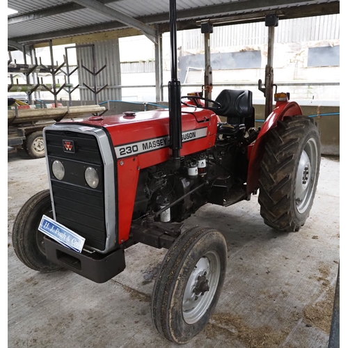 42 - Massey Ferguson 230 tractor. Showing 2942 hours, runner. Serial no. 535848. Reg. B637 OKV