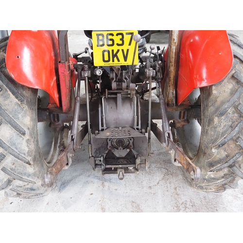 42 - Massey Ferguson 230 tractor. Showing 2942 hours, runner. Serial no. 535848. Reg. B637 OKV