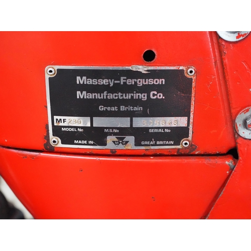 42 - Massey Ferguson 230 tractor. Showing 2942 hours, runner. Serial no. 535848. Reg. B637 OKV