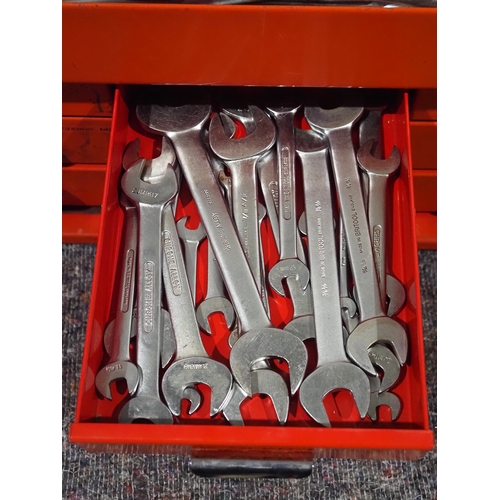 Britool metal toolbox complete with key and contents of Britool