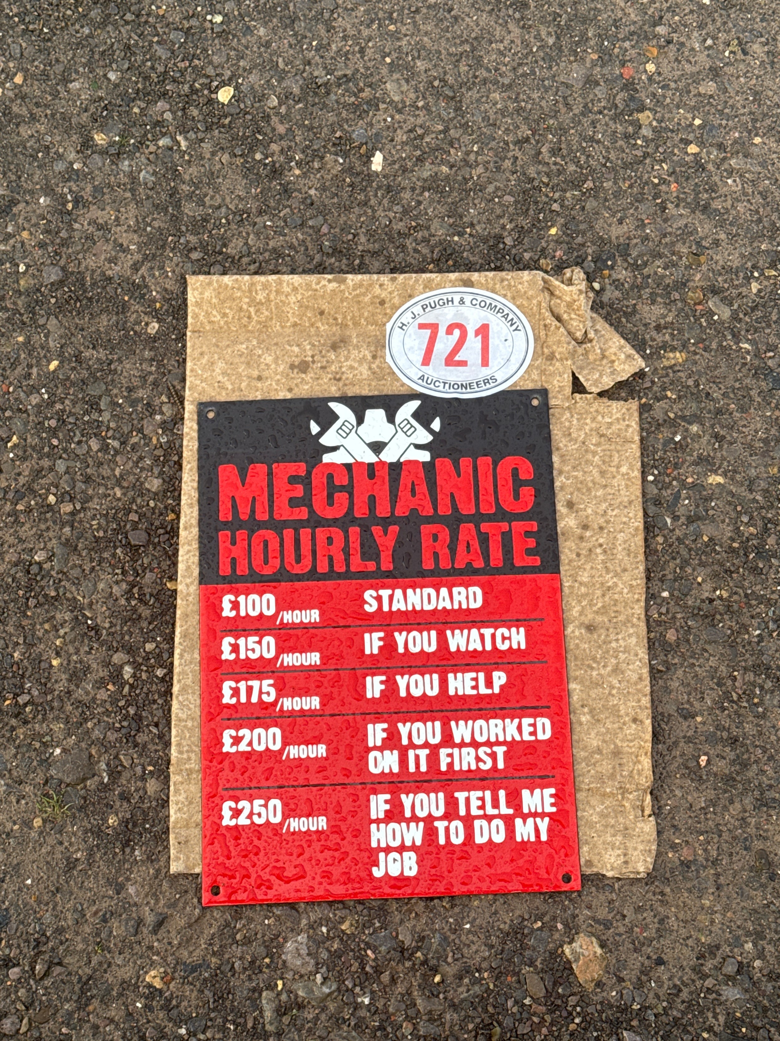 Enamel sign - Mechanics Rates 14