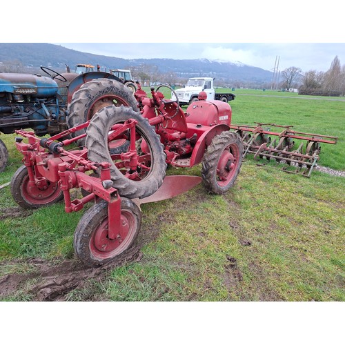 David Brown 2D tractor c/w ploughs, seed drills and hoe. No V5