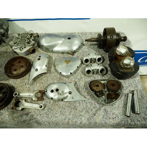 Triumph 3TA engine parts to include crank cases, gearbox parts, covers ...