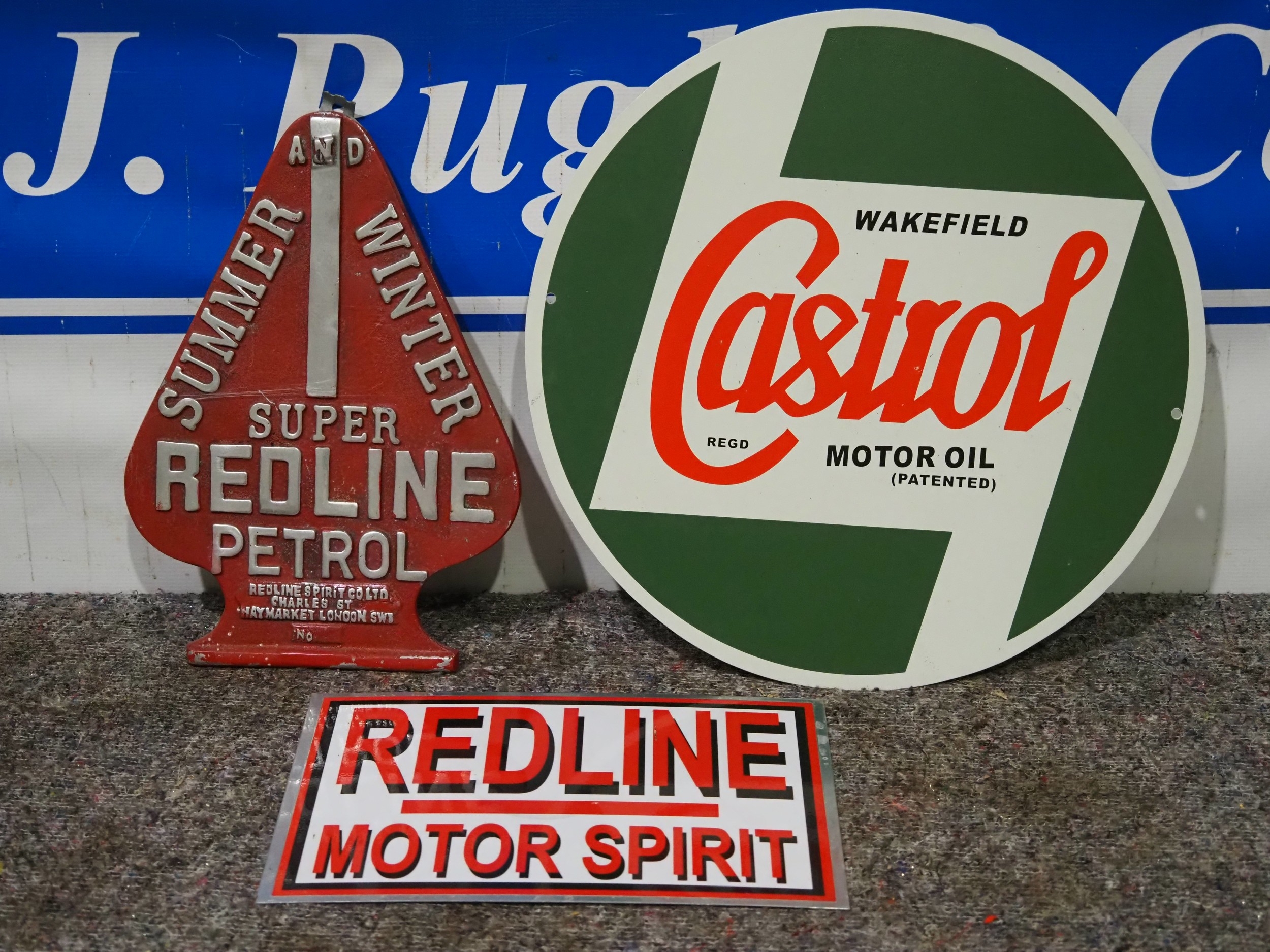 Aluminium sign - Super Redline Petrol and tin signs to include Castrol