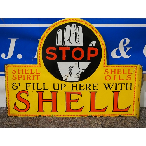 Double sided post mounted enamel sign - Shell Stop 18