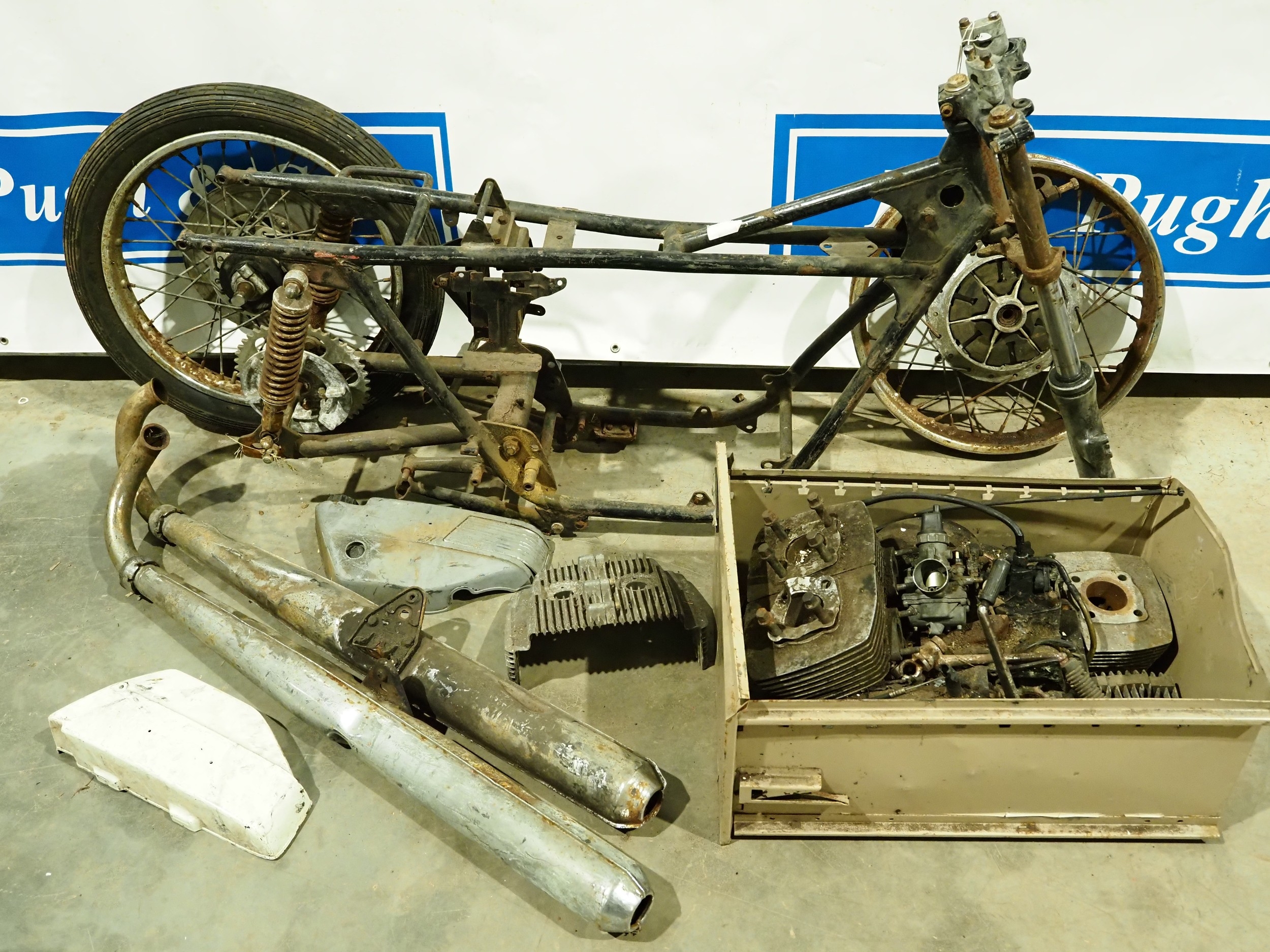 Suzuki GT250 frame, wheels, engine parts, exhausts etc. Frame no. GT250 ...