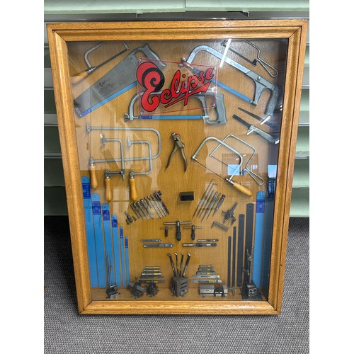 Eclipse tools in wood and glass display case 48