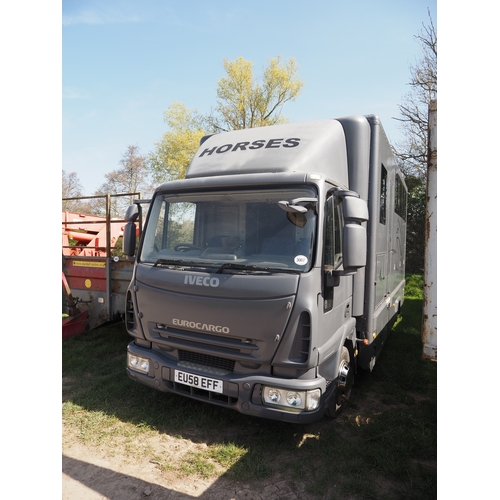 Iveco Euro cargo 5  75E16 horse lorry. 2 ton pay load, tilt cab. Reverse and interior cameras, 3 - 4 horses, plus day living area. Ready for work. Showing 162,508 miles. Reg. EU58 EFF. V5 and keys in office