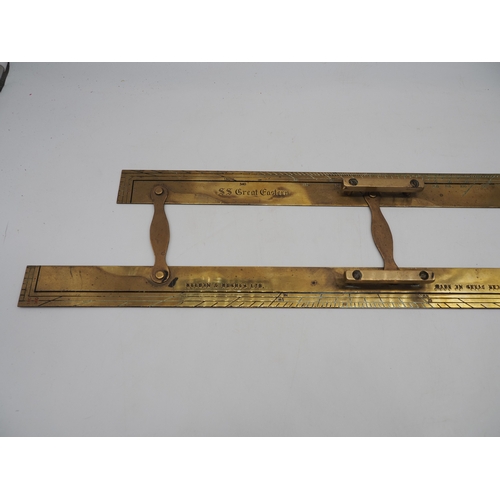 Vintage brass naval parallel ruler engraved SS Great Eastern