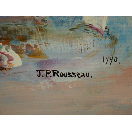 Framed oil on canvas depicting two dancers signed J P Rousseau 1990 36 ...