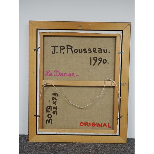 Framed oil on canvas depicting two dancers signed J P Rousseau 1990 36 ...