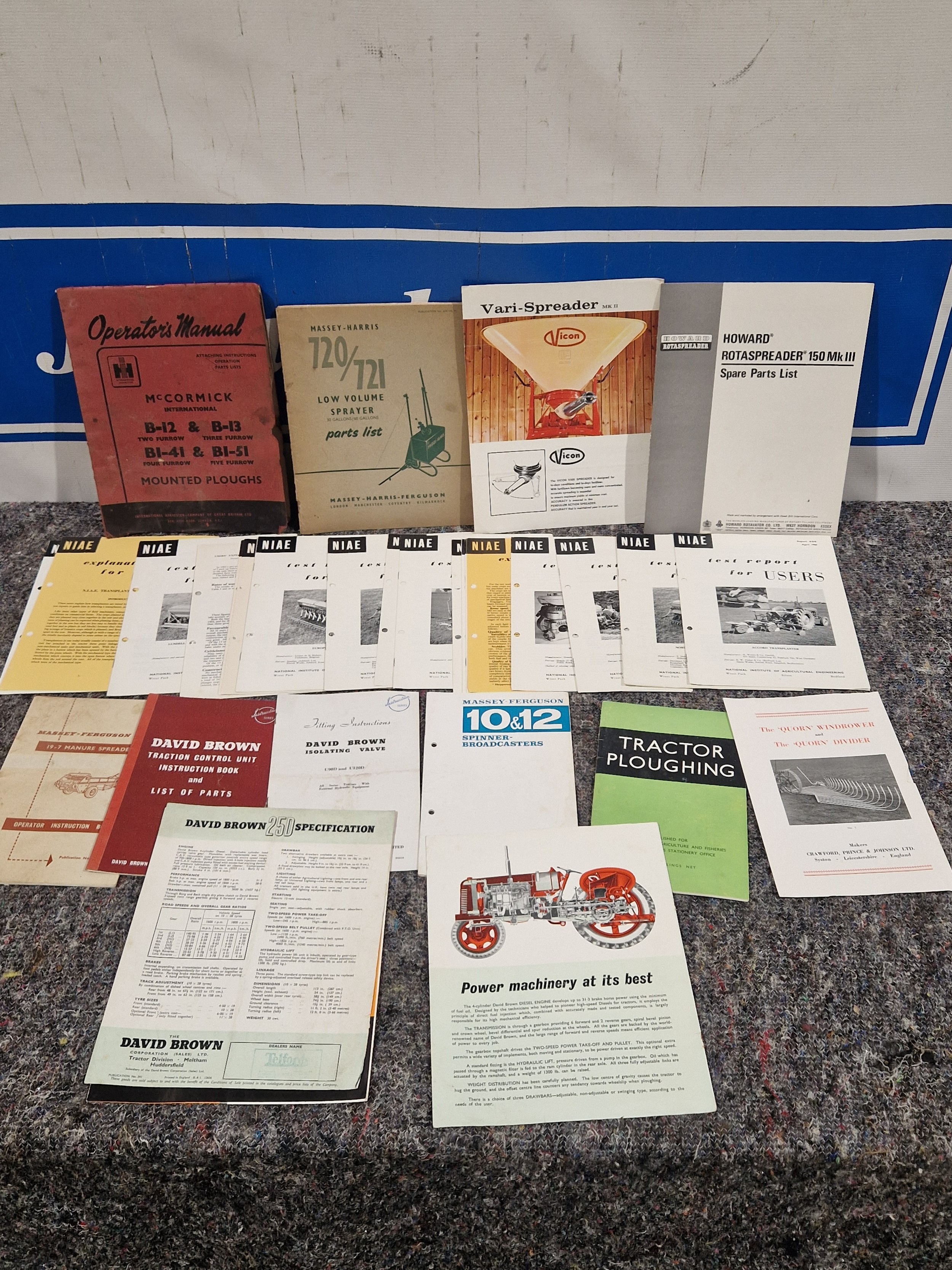 Various implement brochures and NIAE test reports