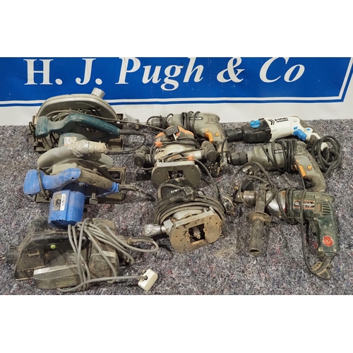 206 - Assorted circular saws, drills, routers and sanders to include Festool