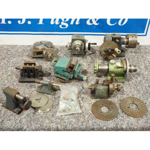 210 - Assorted lathe attachments to include dividing heads, rotary tables, indexing head, etc.