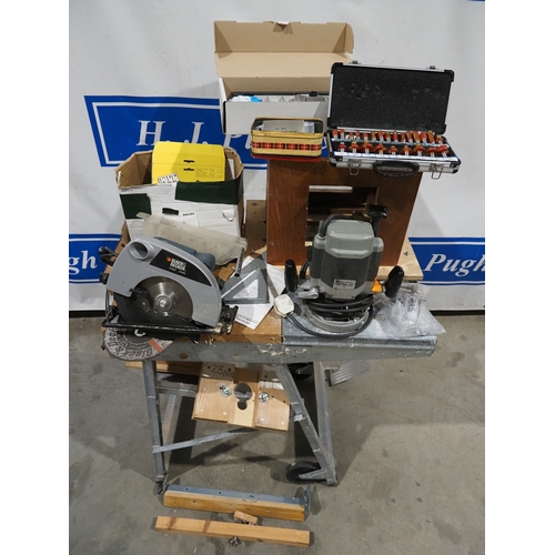 Elu router, Black & Decker circular saw, Wolf work station, boxes of ...