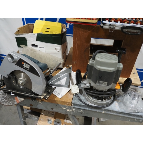 Elu router, Black & Decker circular saw, Wolf work station, boxes of ...