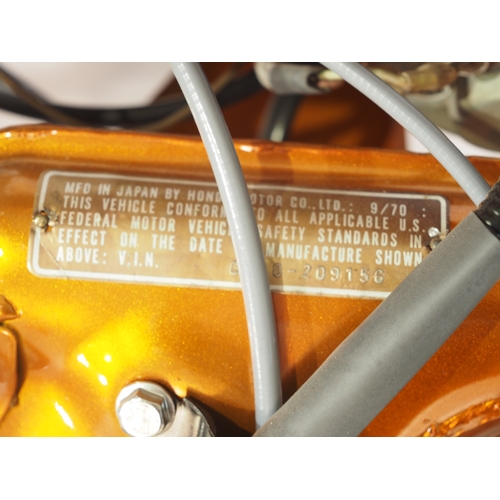 11 - Honda CT70 trails bike. 1970. 72cc
Frame No. CT70-209156
Engine No. CT70E209020
Engine turns over wi... 