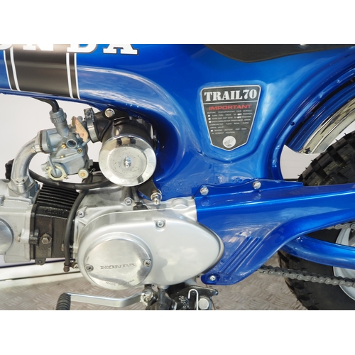 12 - Honda CT70 trails bike. 1971. 72cc
Frame No. CT70-285216
Engine No. CT70E285000
Engine turns over wi... 