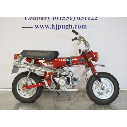 13 - Honda CT70 trails bike. 1970. 72cc
Frame No. CT70-216528
Engine No. CT70E216328
Engine turns over wi... 