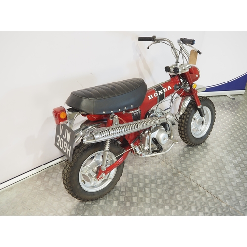 13 - Honda CT70 trails bike. 1970. 72cc
Frame No. CT70-216528
Engine No. CT70E216328
Engine turns over wi... 