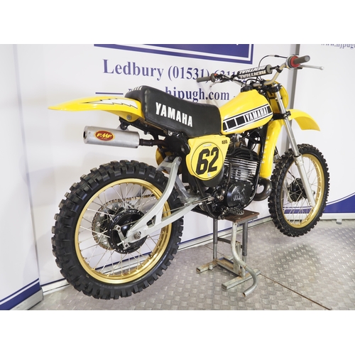 51 - Yamaha YZ400 motocross bike. 1978. 400cc
Frame No. 2K8-005892
Engine No. 2K8-005892
Runs and rides. ... 