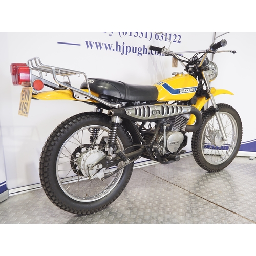 53 - Suzuki TS-185K Sierra trail bike. 1973. 185cc.
Frame No. TS185 77064
Engine No. TS185 77049
Runs and... 